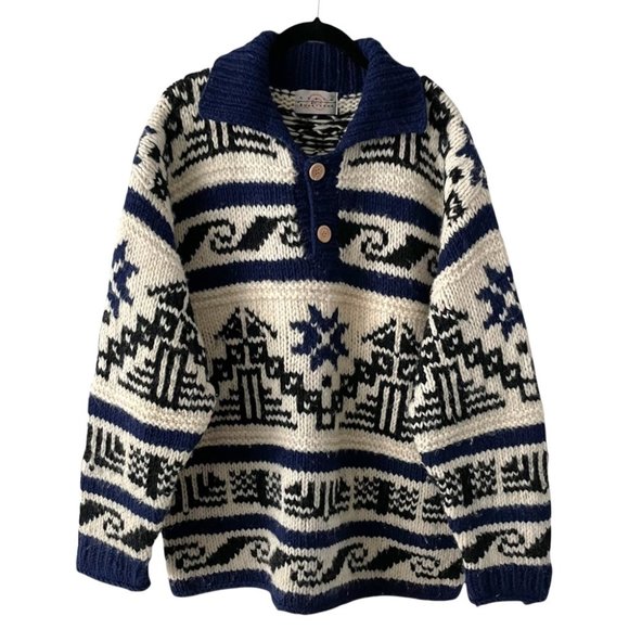 Hand Crafted Other - Wool Knit Fisherman Sweater Oversized Icelandic Print Mens Large